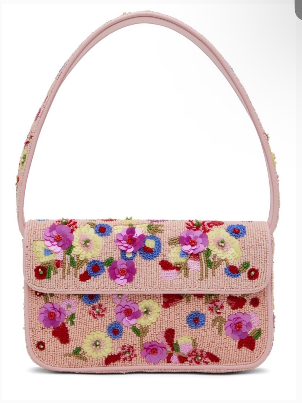 STAUD Pink Floral Beaded Shoulder Bag